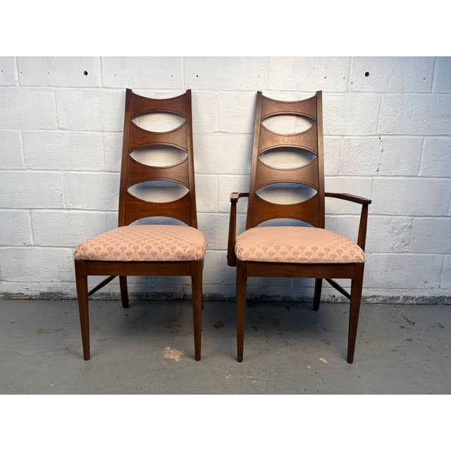 Set of Six Mid-Century Upholstered Walnut Dining Chairs by Thomasville For Sale In New York - Image 6 of 17