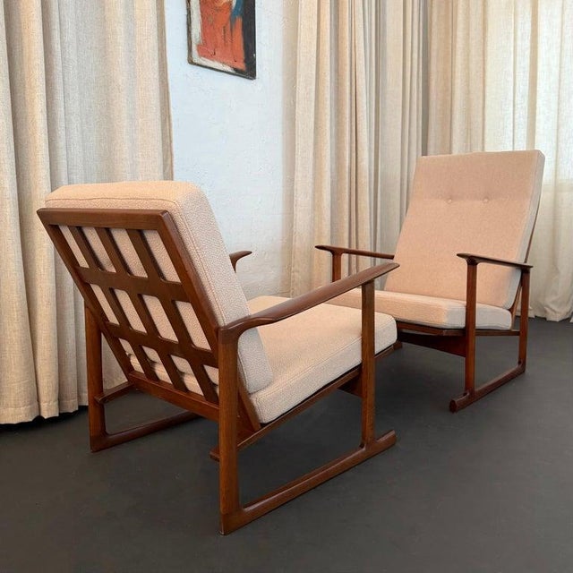 Mid-Century Modern Danish Modern Lattice Back Partner Lounge Chairs by Ib Kofod-Larsen for Selig For Sale - Image 3 of 11