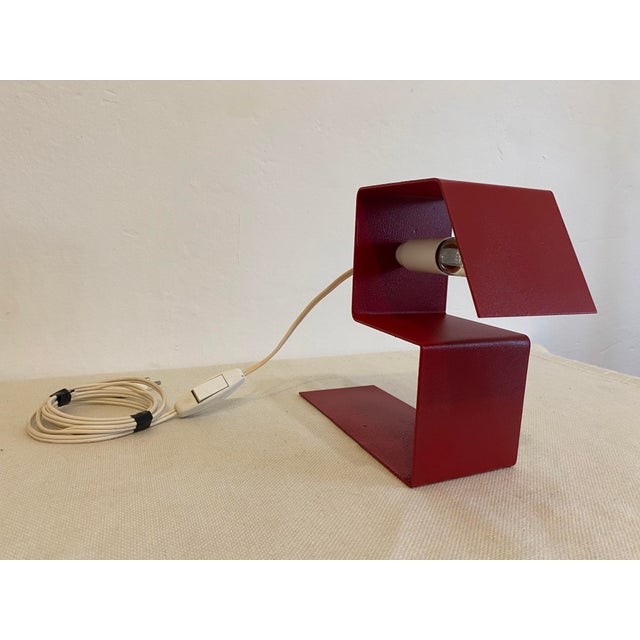 Vintage Geometric Red Metal Table Lamp, 1970s For Sale - Image 9 of 15
