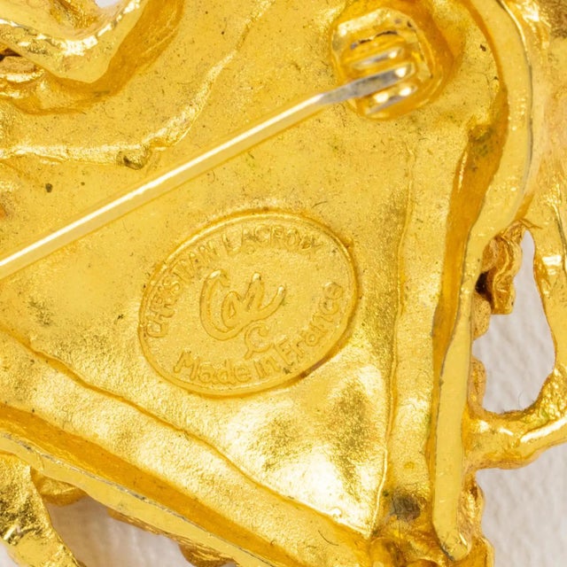 Metal Christian Lacroix Gilded and Jeweled Brutalist Heart Brooch For Sale - Image 7 of 10