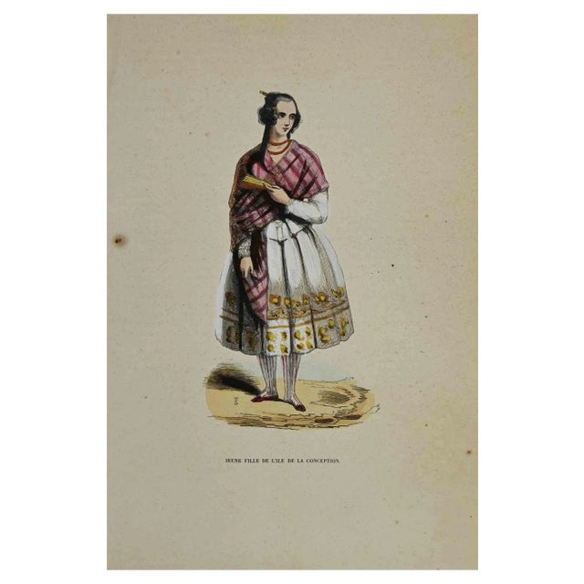 Auguste Wahlen, Jeune Fille de l'Ile de La Conceptio, Lithograph, 1844 For Sale