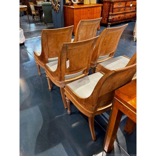 Set of Six French Empire Carved and Bleached Mahogany Dining Chairs For Sale In Dallas - Image 6 of 8