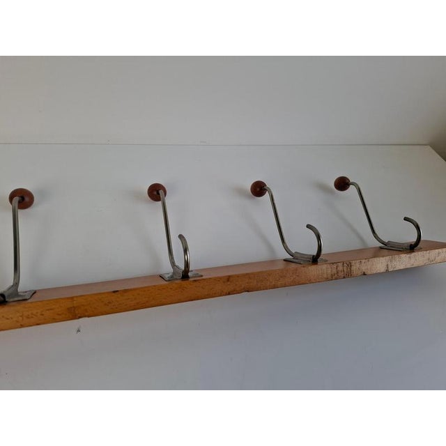 Mid-Century Wooden and Metal Wall Coat Rack, Czechoslovakia, 1960s For Sale - Image 9 of 15