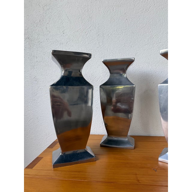 Silver Vintage Vases in Aluminum, 1970s, Set of 4 For Sale - Image 8 of 18