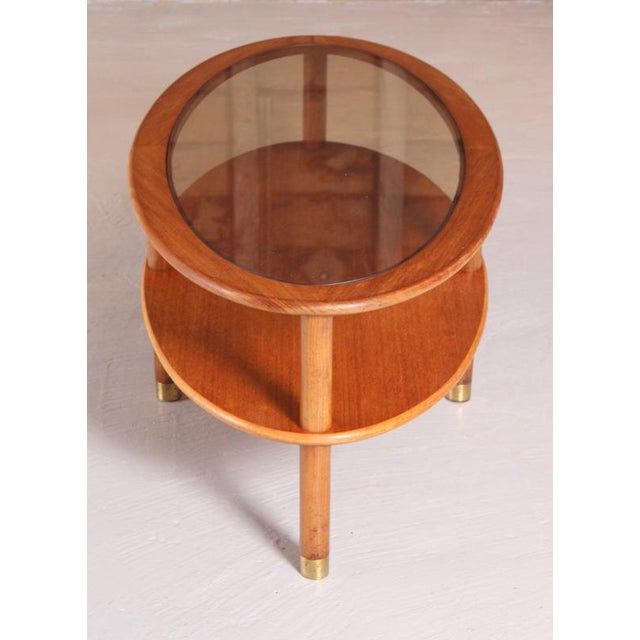 Mid-Century Oval Teak 2-Tier Coffee Table with Smoked Glass Top and Brass Feet from G-Plan, 1970s For Sale - Image 10 of 11