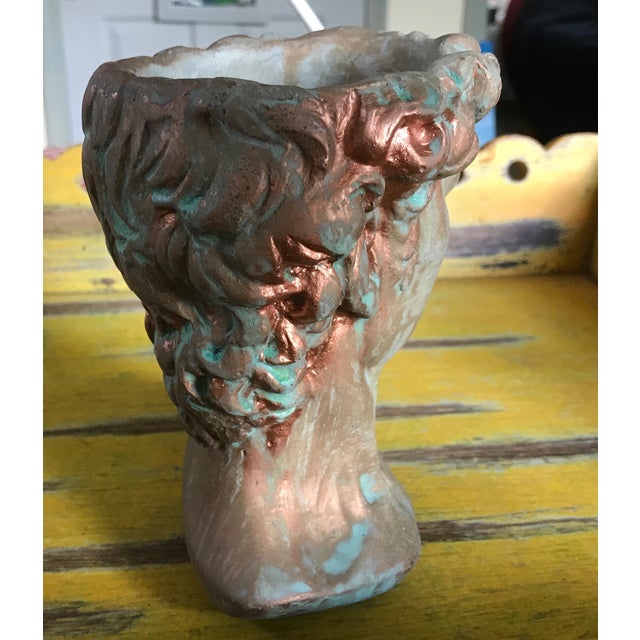 Flower Girl Kissing Bust Copper Patina Indoor Outdoor Head Planter For Sale - Image 14 of 15