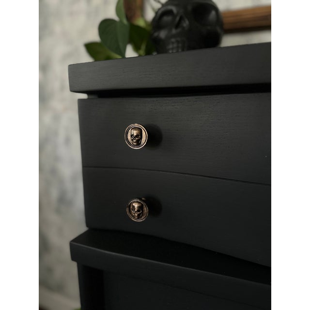 Late 20th Century Bassett Highboy Dresser, Matte Black, Skull Hardware, Dark Romantic Bedroom Furniture For Sale - Image 5 of 9