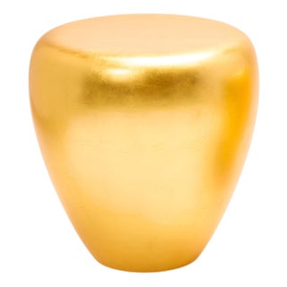 Medium Satin Varnish Yellow Gold Leaf Side Table by Reda Amalou Design For Sale
