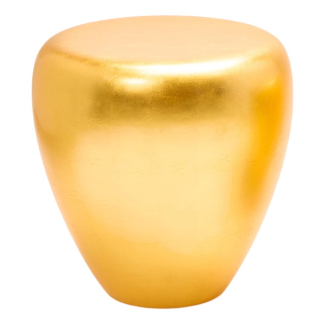 Medium Satin Varnish Yellow Gold Leaf Side Table by Reda Amalou Design For Sale
