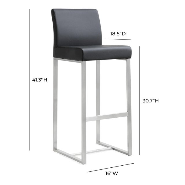 Denmark Black Vegan Leather & Steel Bar Stools - Set of 2 For Sale - Image 9 of 12