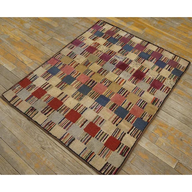 Wonderful Multi Color With Unique Symmetrical Design Antique American Hooked Rug For Sale - Image 12 of 12