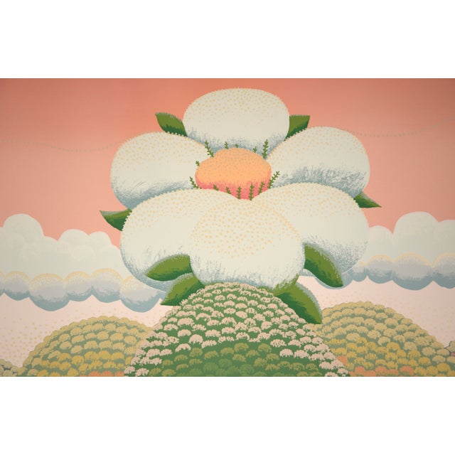White Flowers on Pink Sky - Limited Edition Naive Serigraph by Ivan Rabuzin For Sale - Image 4 of 8