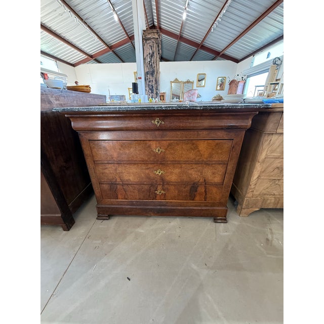 French Provincial 19th Century Louis Philippe Burl Walnut Marble Top Chest of Drawer / Commodes For Sale - Image 3 of 12