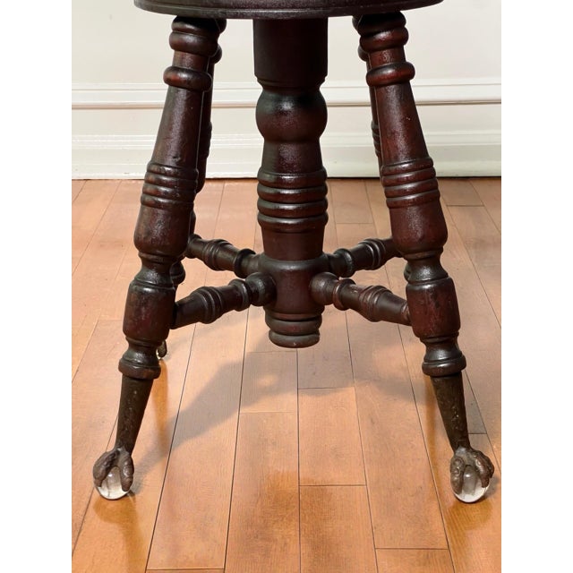 Late 19th Century Victorian Mahogany Piano Stool With Claw and Glass Ball Feet, A. Merriam & Co. For Sale In Philadelphia - Image 6 of 10