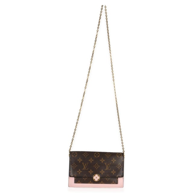 Pink Rose Ballerine Monogram Canvas Flore Chain Wallet For Sale - Image 8 of 9