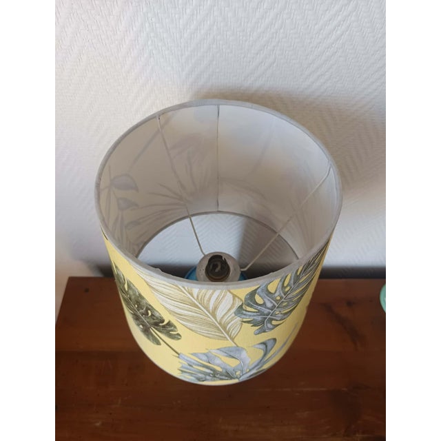 Blue Ceramic Lamp with Claw Feet and Foliage Lampshade, 1960s For Sale - Image 10 of 14
