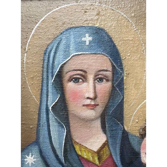 Wood Large Religious Oil Painting the Icon of Madonna Del Popolo C1931 For Sale - Image 7 of 11