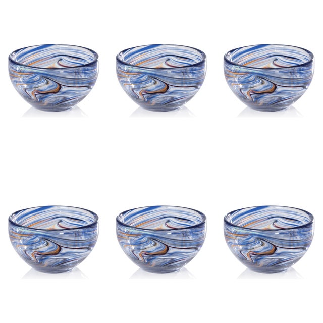 Contemporary Delphine 6-Piece Set Glass Bowls, Multi Blue For Sale - Image 3 of 3