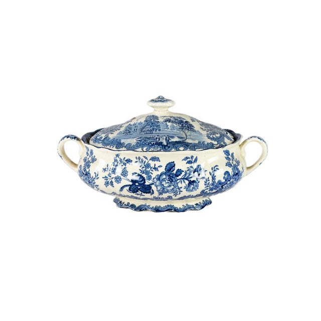 Avon Scenes Tureen in Blue Staffordshire, 1920s For Sale - Image 6 of 6