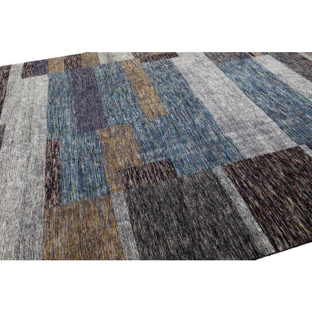 2020s Modern Apadana's Safi Collection Handmade Abstract Earthy Tone Designed Wool Rug For Sale - Image 5 of 11