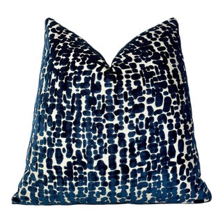 Navy Speckle Velvet Throw Pillow With Feather Down Insert For Sale