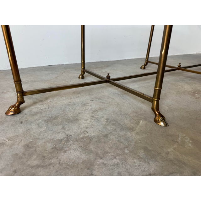 1960’s LaBarge Hollywood Regency Brass & Glass Cocktail Table With Hoofed Feet For Sale - Image 9 of 12