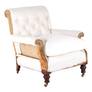 English Button Back Armchair, 19th Century For Sale