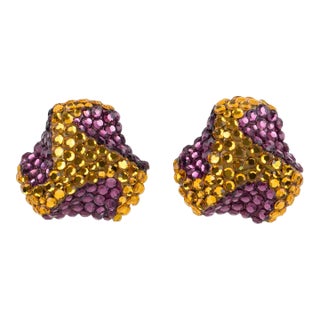 Richard Kerr Purple and Topaz Jeweled Paved Pair of Clip Earrings For Sale