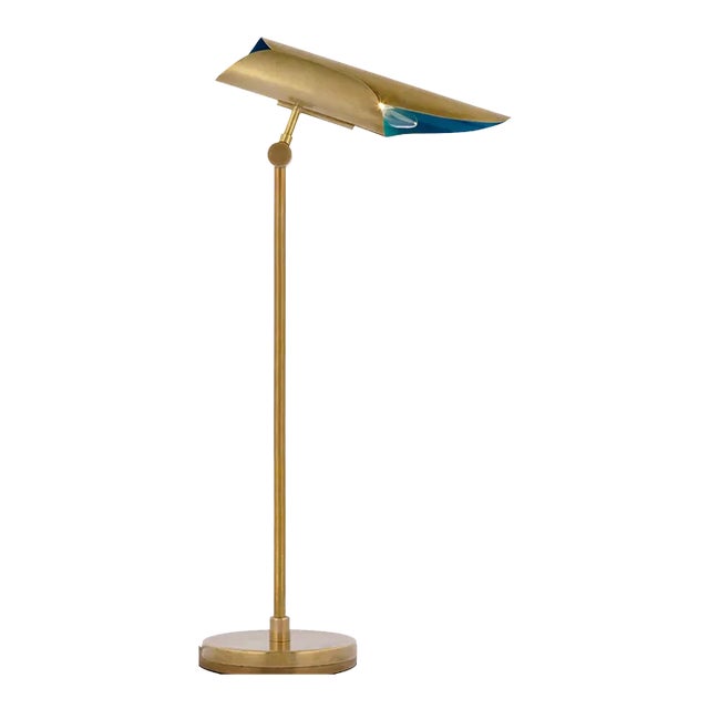 Champalimaud for Visual Comfort Signature Flore Desk Lamp in Soft Brass and Riviera Blue For Sale