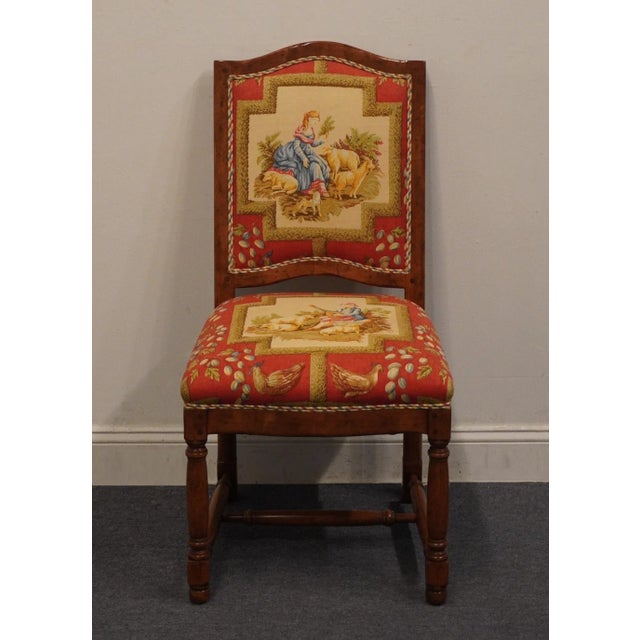 STERLING COLLECTION English Traditional Tudor Style Dining Side Chair w. Shepherdess Theme Upholstery This chair features...
