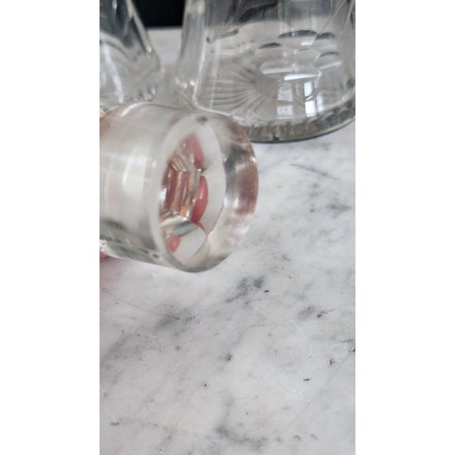 Late 19th Century Antique English Sterling Silver & Cut Crystal Decanter Pair — 1899 Birmingham j.g & S Hallmarked, Etched Floral Pattern, Edwardian Bar Cart Accents For Sale - Image 5 of 16