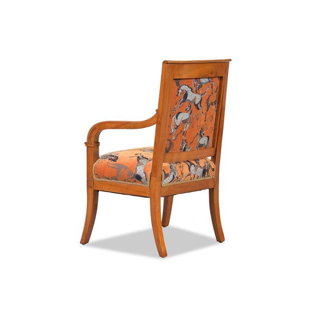French seating set, circa 1810, cherry wood. Five pieces in total: one bench and four armchairs that can be arranged...