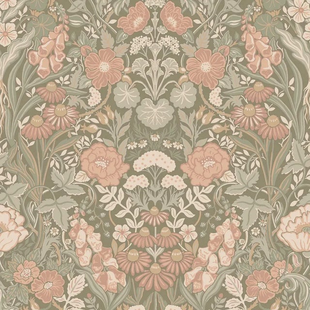 SAMPLE - Boråstapeter Örtagård Wallpaper In Blush And Sage For Sale