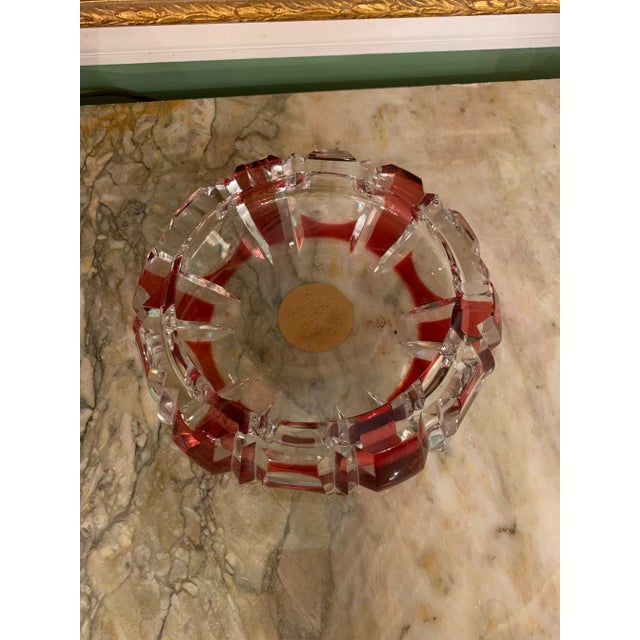 Vintage Mid Century Modern Cut Crystal Cranberry Ruby Red Ashtray This is a beautiful and unique vintage red and clear...