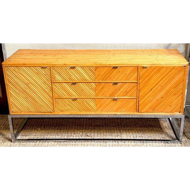 Milo Baughman Split Bamboo, Pencil Reed and Chrome Credenza/Sideboard A refined and highly usable Mid-Century Modern...