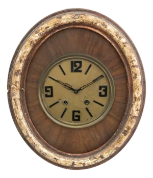 French Art Deco Oval Mahogany and Brass Wall Clock