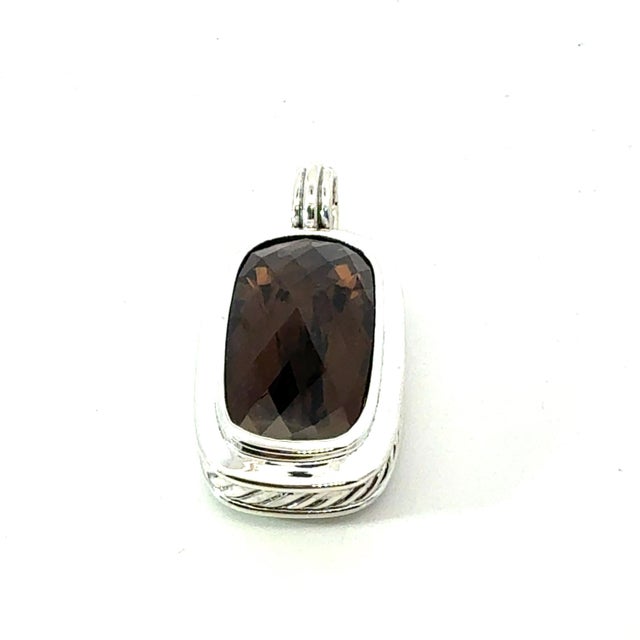 Metal 1990s David Yurman Large Smokey Topaz Albion Pendant Sterling Silver Estate For Sale - Image 7 of 8