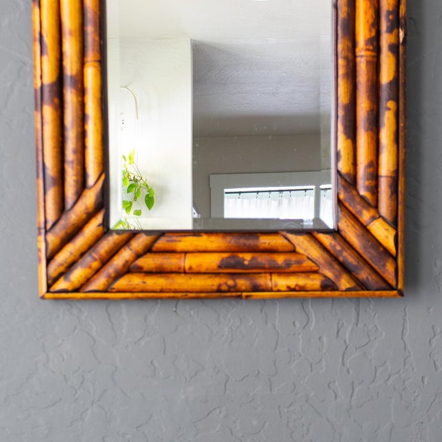 Vintage Tortoise Shell Burnt Bamboo Bevelled Mirror For Sale - Image 11 of 15
