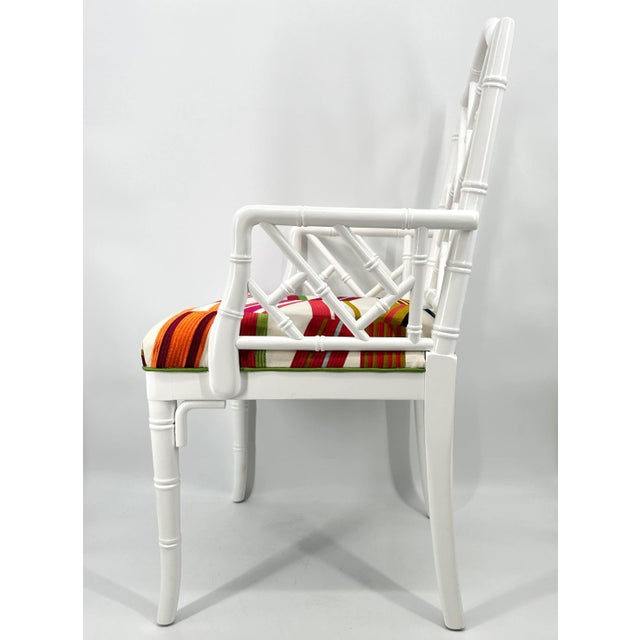 2020s Faux Bamboo Chippendale Style White Pierre Frey Carriacou Chair Pair For Sale - Image 5 of 10