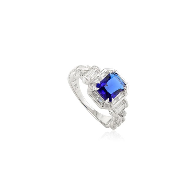 Art Deco Solitaire Something Blue Chunky Engagement Ring- Size 7 For Sale - Image 3 of 10