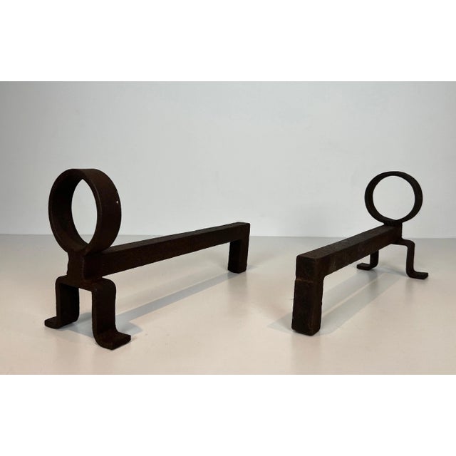 1950s French Wrought Iron Andirons - a Pair For Sale - Image 9 of 12