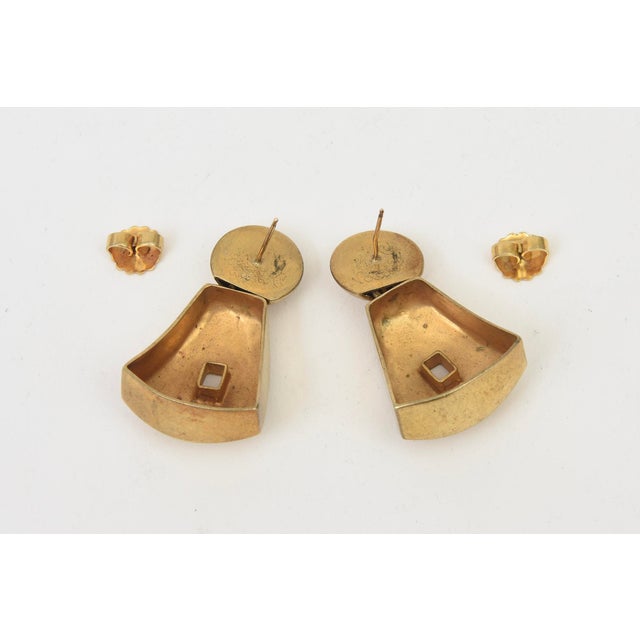 Gold Vintage Steven Vaubel Gold Plated Sculptural Pierced Dangle Earrings, 1980's For Sale - Image 8 of 10