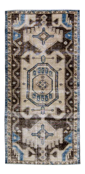 Vintage Hamadan Handmade Geometric Beige and Brown Wool Rug