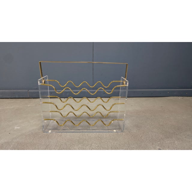 Metal Vintage Acrylic Glass and Brass Magazine Holder, 1970s For Sale - Image 7 of 18