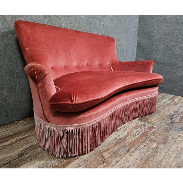 Napoleon III Half-Moon Shaped Bench in Velvet For Sale - Image 3 of 7