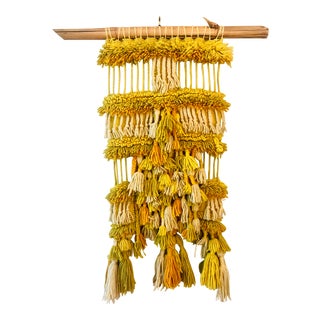 Vintage Mid-Century Handwoven Tassel Textile Wall Hanging For Sale