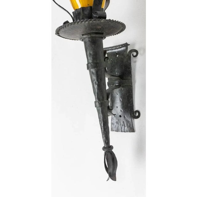 Amber Glass & Wrought Iron Outdoor Sconces, France, 1960, Set of 2 For Sale - Image 6 of 9