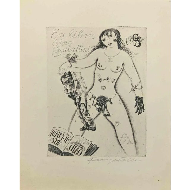 Ex Libris - Gino Sabattini is an Etching print created by Michel Fingesten. Hand signed on the lower margin. Good...