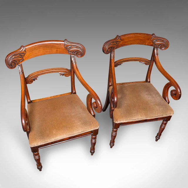 Wood Pair of Antique Morning Room Chairs, English, Elbow Seat, Regency, Circa 1820 For Sale - Image 7 of 12