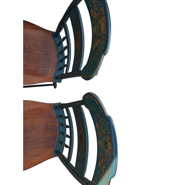 Pair of Vintage Hitchcock Plank Bottom Dining Side Chairs Paint Decorated For Sale - Image 10 of 14